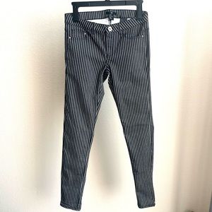 H&M Black Denim Jeans White Pattern Stripes NWOT